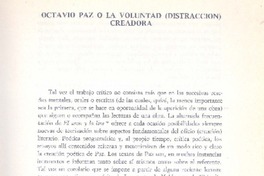 Octavio Paz o la voluntad (distracción) creadora  [artículo] Juan Octavio Prenz.