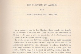 Los cuentos de Azorín  [artículo] Mariano Baquero Goyanes.