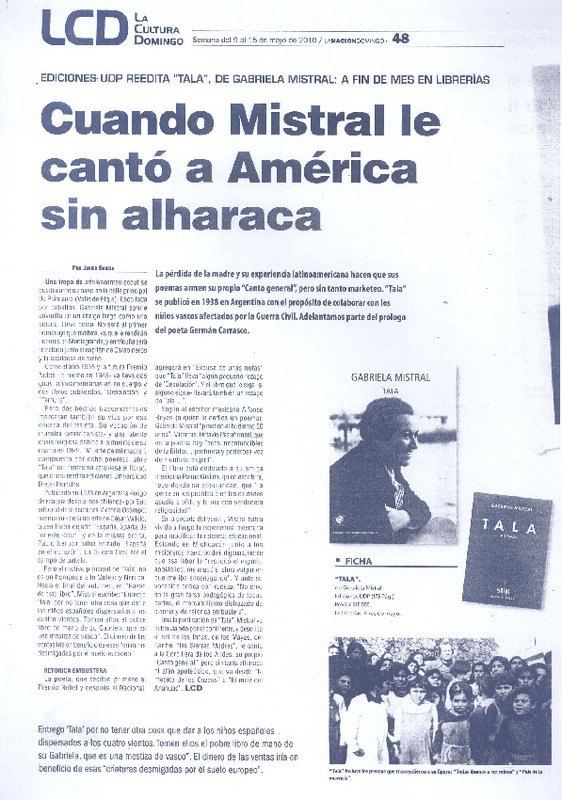 Cuando Mistral le cantó a América sin alharaca  [artículo] Javier García.