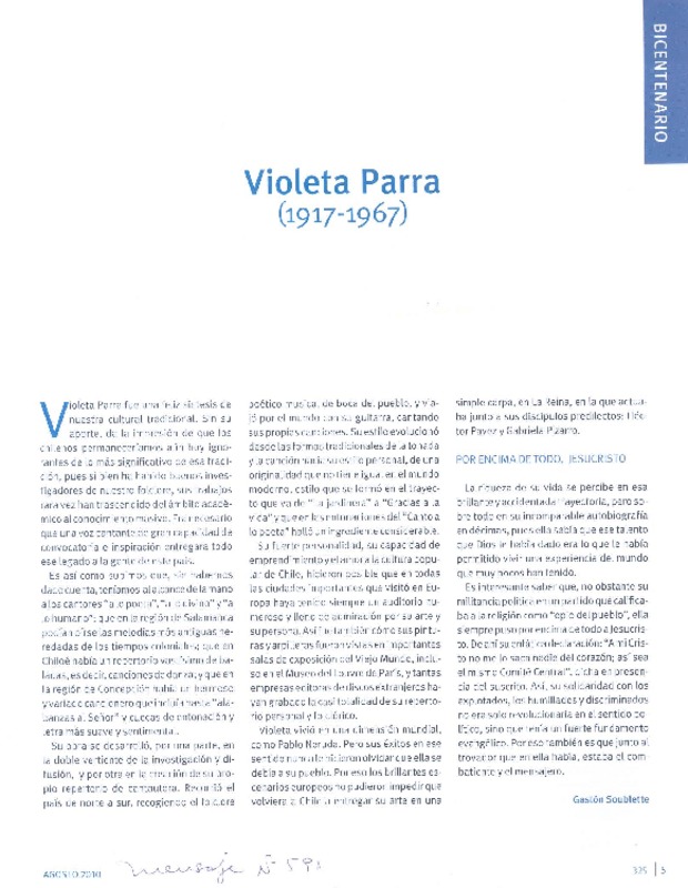 Violeta Parra  [artículo] Gastón Soublette.