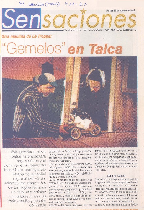 "Gemelos" en Talca  [artículo] Manuel Herrera.