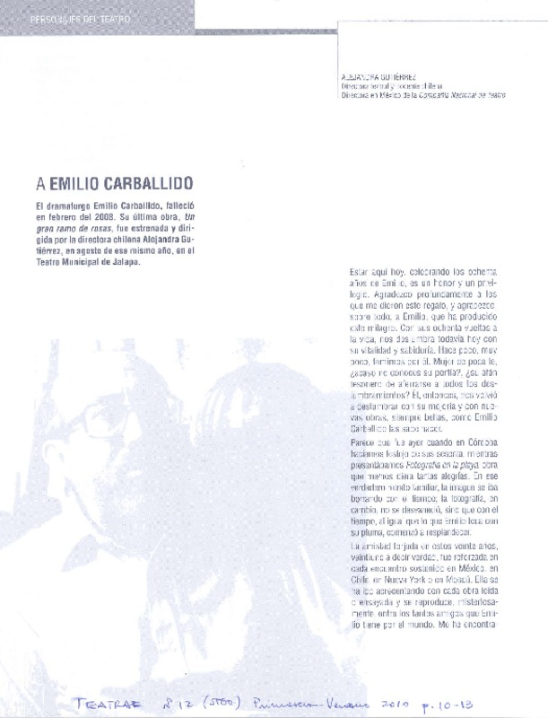 A Emilio Carballido  [artículo] Alejandra Gutiérrez.