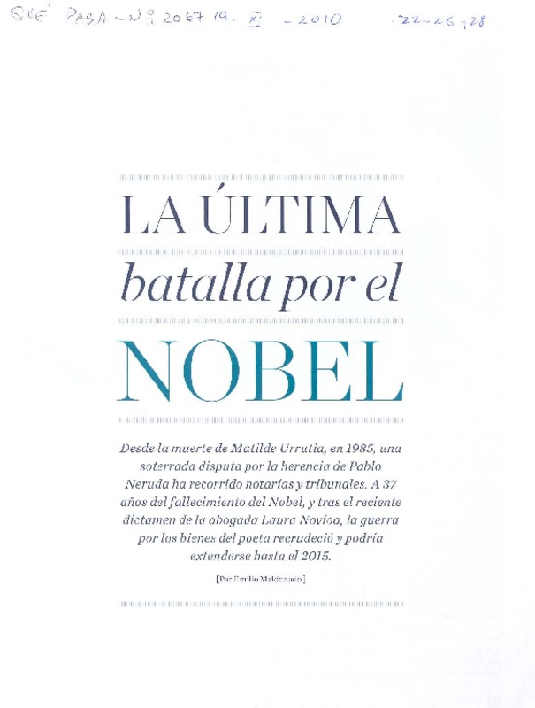 La última batalla por el Nobel  [artículo] Emilio Maldonado.