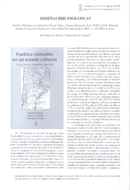 Pueblos nómades en un estado colonial  [artículo] Horacio Miguel Hernán Zapata.