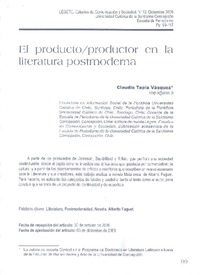 El productoproductor en la literatura postmoderna  [artículo] / Claudia Tapia Vásquez.