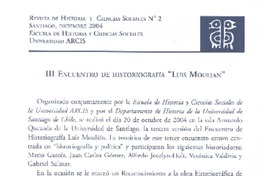 III Encuentro de historiografía "Luis Moulian"  [artículo] Tomás Moulian.