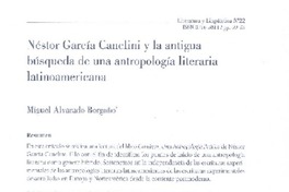 Néstor García Canclini y la antigua búsqueda de una antropología literaria latinoamericana  [artículo] Miguel Alvarado Borgoño.