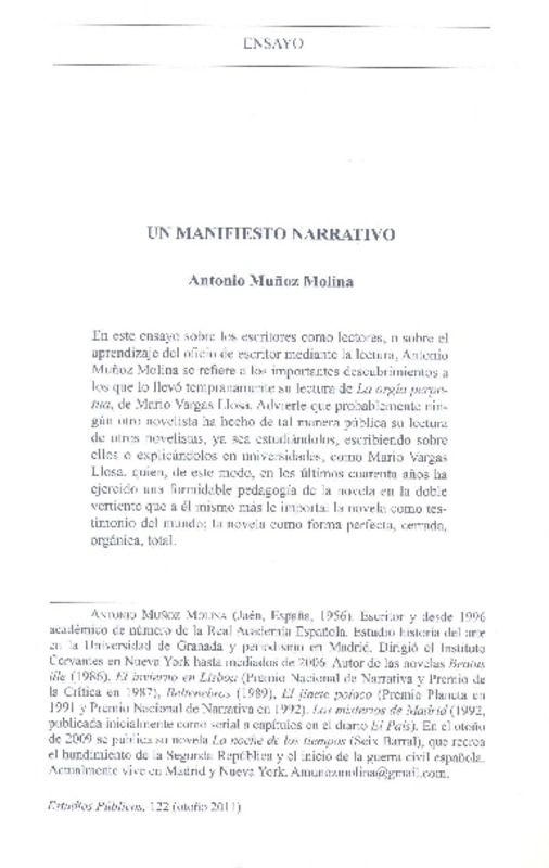 Un manifiesto narrativo  [artículo] Antonio Muñoz Molina.