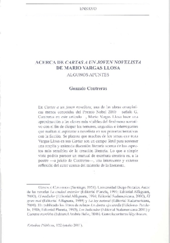 Acerca de Cartas a un joven novelista  [artículo] Gonzalo Contreras.