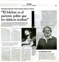 "El folclore es el pariente pobre que los siúticos ocultan"  [artículo] Marcos Moraga L.