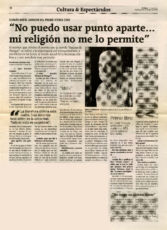 "No puedo usar punto aparte... mi religión no me lo permite" [entrevista]  [artículo] Ricardo Cárcamo Ulloa.