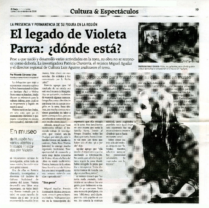 El legado de Violeta Parra: ¿dónde está?  [artículo] Ricardo Cárcamo Ulloa.