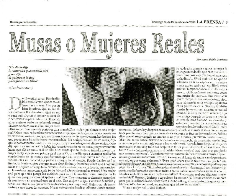 Musas o mujeres reales  [artículo] Juan Pablo Jiménez.