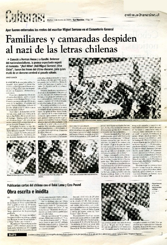 Familiares y camaradas despiden al nazi de las letras chilenas  [artículo] Javier García.