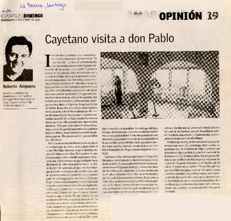 Cayetano visita a don Pablo  [artículo] Roberto Ampuero.