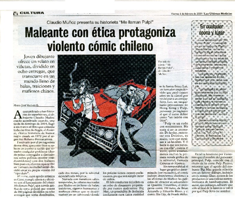 Maleante con ética protagoniza violento cómic chileno  [artículo] María José Vilches G.