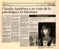 Claudia Apablaza y su viaje de la psicología a la literatura [entrevista].  [artículo]