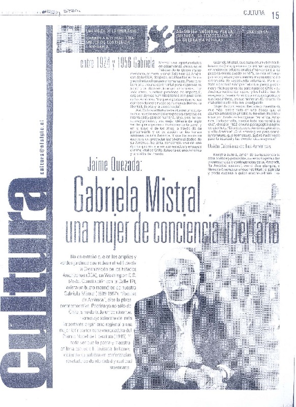 Gabriela Mistral una mujer de conciencia libertaria  [artículo].