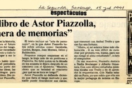 Editan libro de Astor Piazzolla, "A manera de memorias"  [artículo].