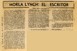 Morla Lynch, el escritor  [artículo] Darío de la Fuente D.