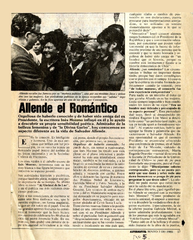 Allende el romántico  [artículo] Zayda Cataldo.