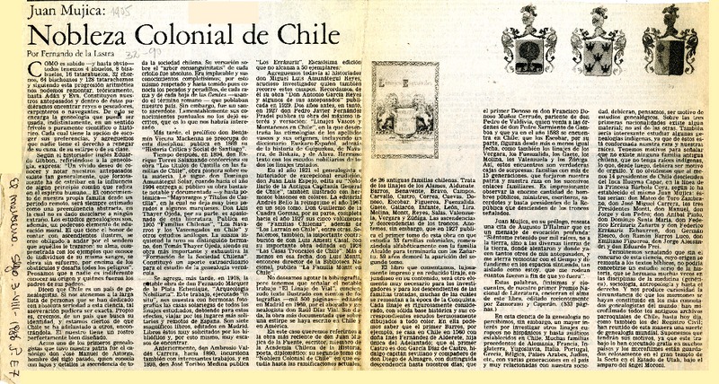 Nobleza colonial de Chile  [artículo] Fernando de la Lastra.