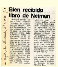 Bien recibido libro de Neiman  [artículo].