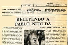 Releyendo a Pablo Neruda  [artículo] Isidoro Eugenio Flores.