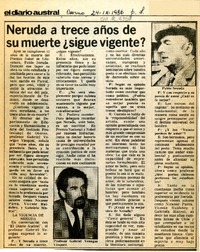 Neruda a trece años de su muerte, sigue vigente?  [artículo].