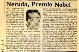 Neruda, Premio Nobel  [artículo] Lautaro Robles.