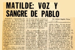 Matilde, voz y sangre de Pablo  [artículo] Isidoro Eugenio Flores.