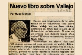 Nuevo libro sobre Vallejo  [artículo] Hugo Montes.