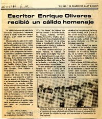 Escritor Enrique Olivares recibió un cálido homenaje  [artículo].
