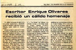 Escritor Enrique Olivares recibió un cálido homenaje  [artículo].