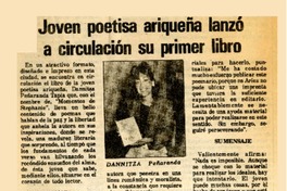 Joven poetisa ariqueña lanzó a circulación su primer libro  [artículo].