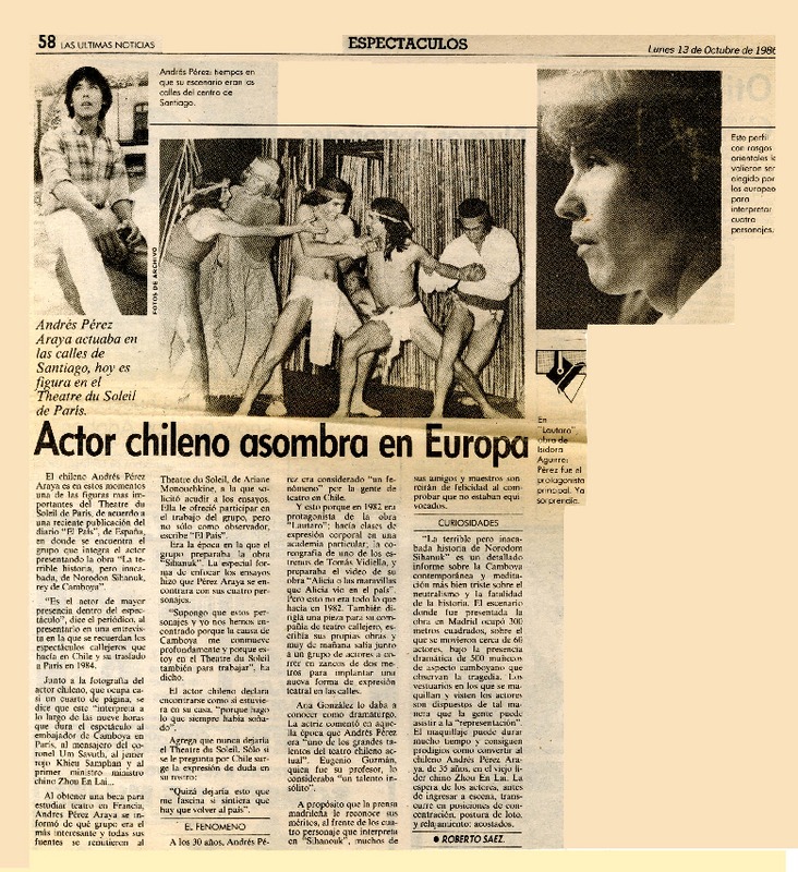 Actor chileno asombra en Europa  [artículo] Roberto Sáez.