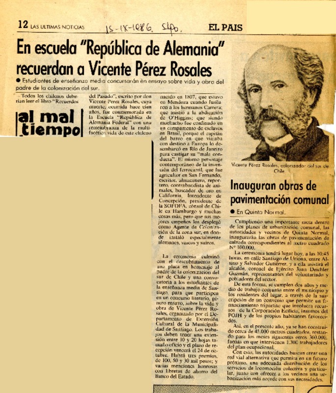 En escuela "República de Alemania" recuerdan a Vicente Pérez Rosales  [artículo].