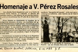 Homenaje a V. Pérez Rosales  [artículo].