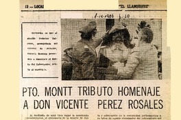 Pto. Montt tributó homenaje a don Vicente Pérez Rosales  [artículo].