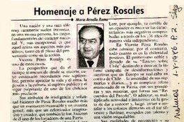 Homenaje a Pérez Rosales  [artículo] Mario Arnello Romo.