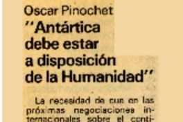 Oscar Pinochet, "Antártica debe estar a disposición de la humanidad"  [artículo].