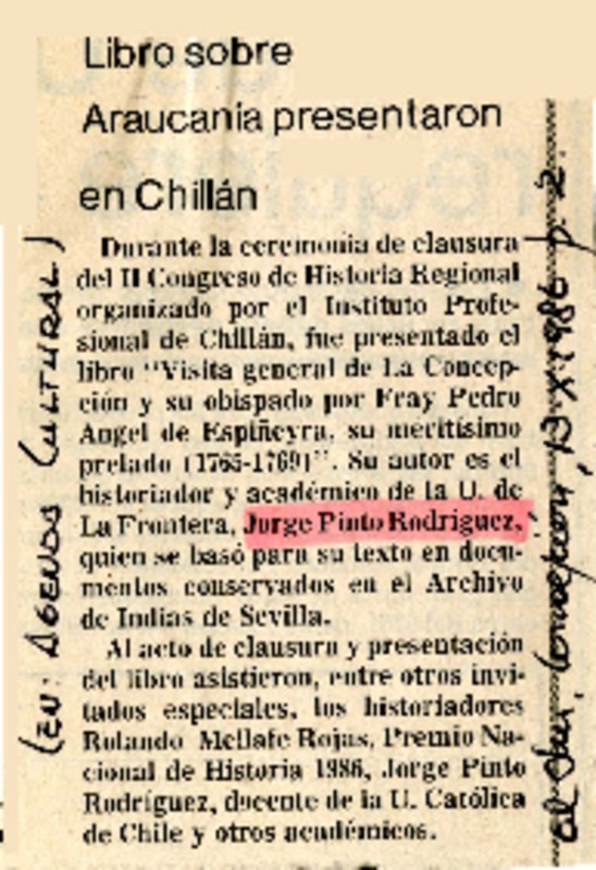 Libro sobre Araucanía presentaron en Chillán  [artículo].
