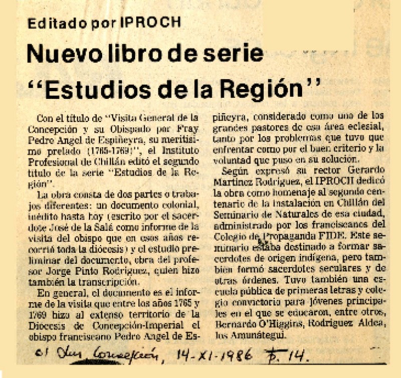 Nuevo libro de serie "Estudios de la Región"  [artículo].