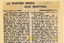 La poetisa María Ruiz Martínez  [artículo] Jorge Soto Fuentealba.