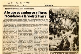 A lo que es canturreo y flores recordaron a la Violeta Parra, se cumplieron 20 años de su muerte  [artículo].