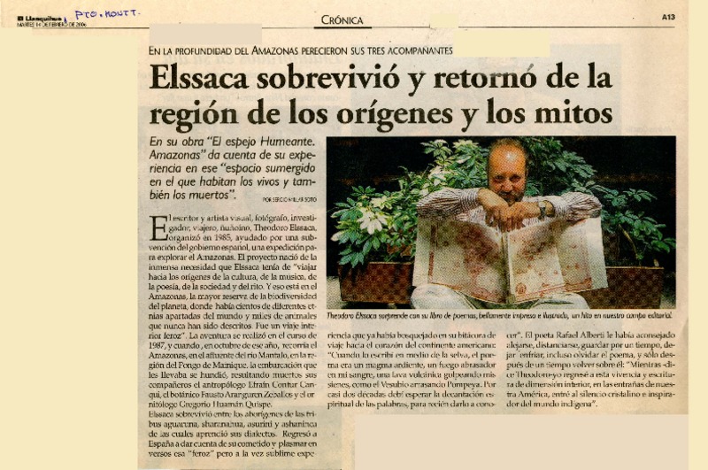 Elssaca sobrevivió y retornó de la región de los orígenes y los mitos  [artículo] por Sergio Millar Soto.