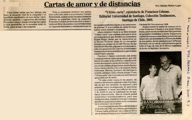 Cartas de amor y de distancias  [artículo] por Marino Muñoz Lagos.
