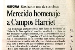 Merecido homenaje a Campos Harriet  [artículo]