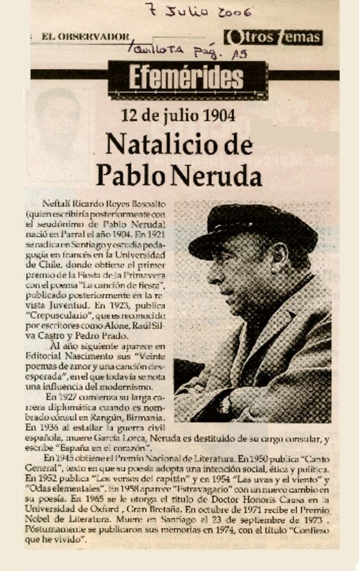 Natalicio de Pablo Neruda  [artículo]