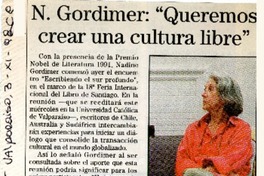 N. Gordimer: "Queremos crear una cultura libre"  [artículo]